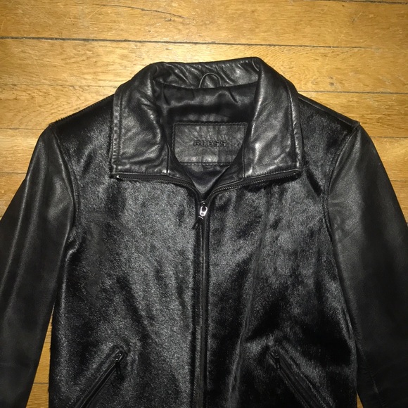 Black Leather Jacket with Pony Hair - Picture 2 of 3